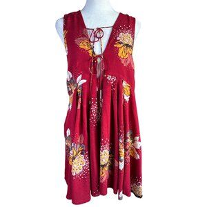 Free People Tunic Mini Dress Size XS Lovely Day Boho Red Floral Boho Cottagecore